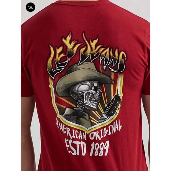 Lee Jeans T-Shirt Men’s Small Graphic Print  Cowboy Skeleton Brick Red Tee - Picture 4 of 13